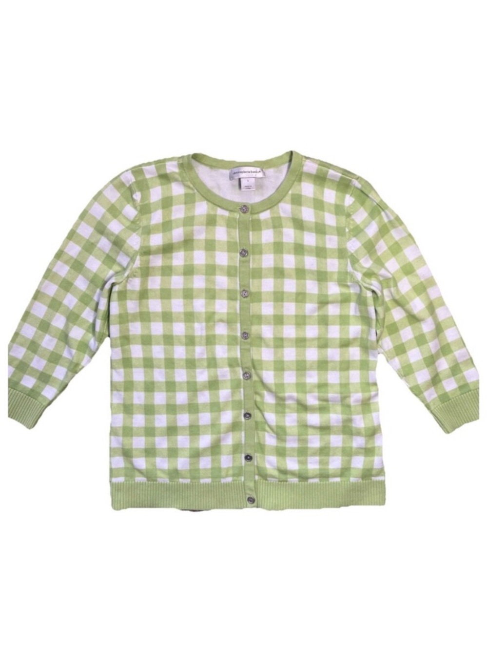 Christopher & Banks Lime Green Gingham Button Cardigan Sweater Women’s S Easter